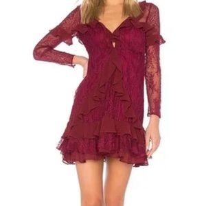 NWT $238 For Love and Lemons | Daphne | Lace Dress in Bordeaux Wine